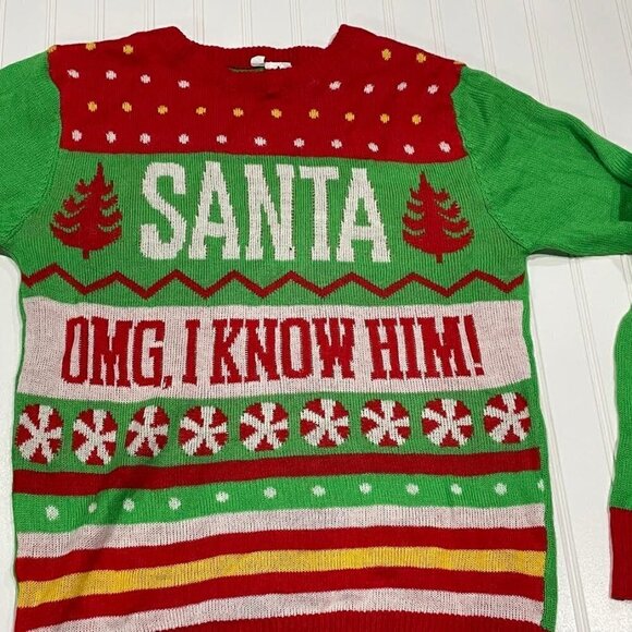 Elf Movie Santa OMG. I know Him Ugly Xmas Sweater Christmas Sweater - Picture 3 of 5